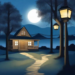 This high-quality digital art image illustrates a serene night scene