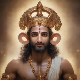 An ethereal image of deity Ram, bathed in divine glow, his gentle eyes filled with blessings. The background resonates with holy energy. 'Jay Shree Ram' is written luminously beneath.