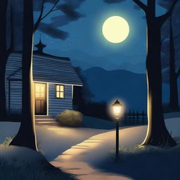 This high-quality digital art image illustrates a serene night scene