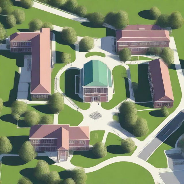 A high-quality digital art image of Bullworth Academy with a top-down perspective