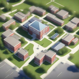 A high-quality digital art image of Bullworth Academy with a top-down perspective