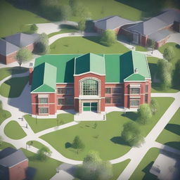 A high-quality digital art image of Bullworth Academy with a top-down perspective