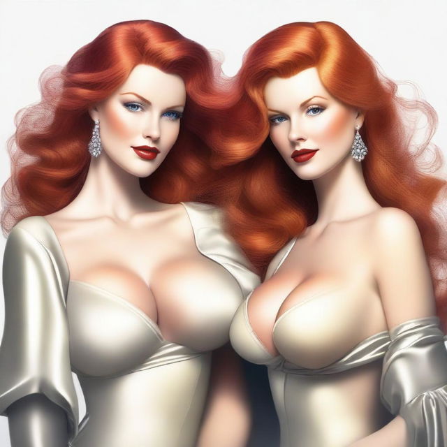 A high-quality digital art piece showcasing two striking women, one blonde and one redhead