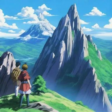 The anime series featured a fantastical world with towering mountains and yon valleys that the characters ventured into.