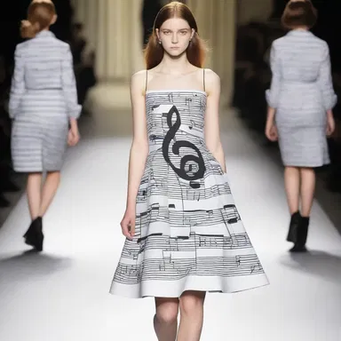 The designer incorporated a fermata symbol as a print on a dress inspired by musical themes.