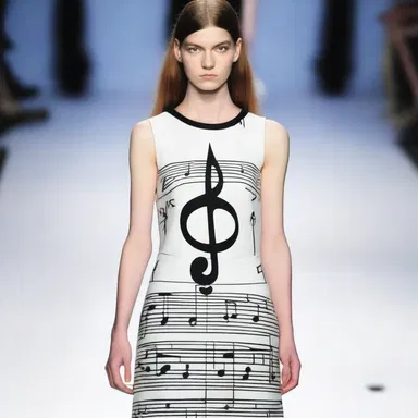 The designer incorporated a fermata symbol as a print on a dress inspired by musical themes.