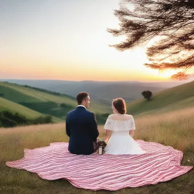 During their romantic picnic, the couple took a fermata on the hillside, savoring the moment and the beautiful sunset.
