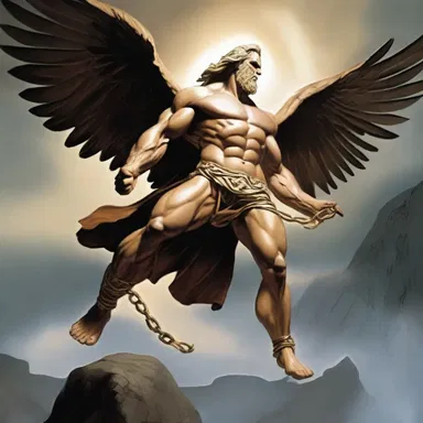 In Greek mythology, the god Zeus punished the unregenerate Titan Prometheus by chaining him to a rock and having an eagle eat his liver for eternity.