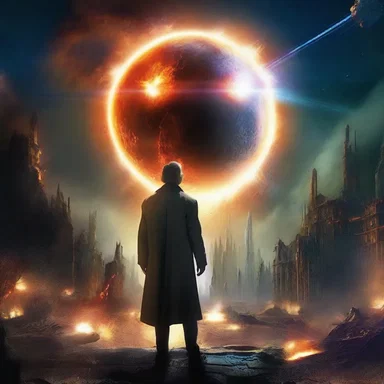 The time traveler witnessed the destruction of a planet in momently flash of light.