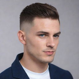 Generate an image of the user with a low fade haircut combined with a stylish French crop.