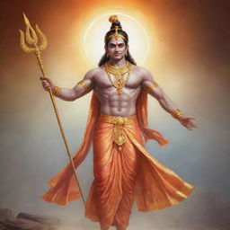 A striking depiction of a powerful avatar of Lord Ram showing a glorious radiance and commanding aura that exudes divine authority.