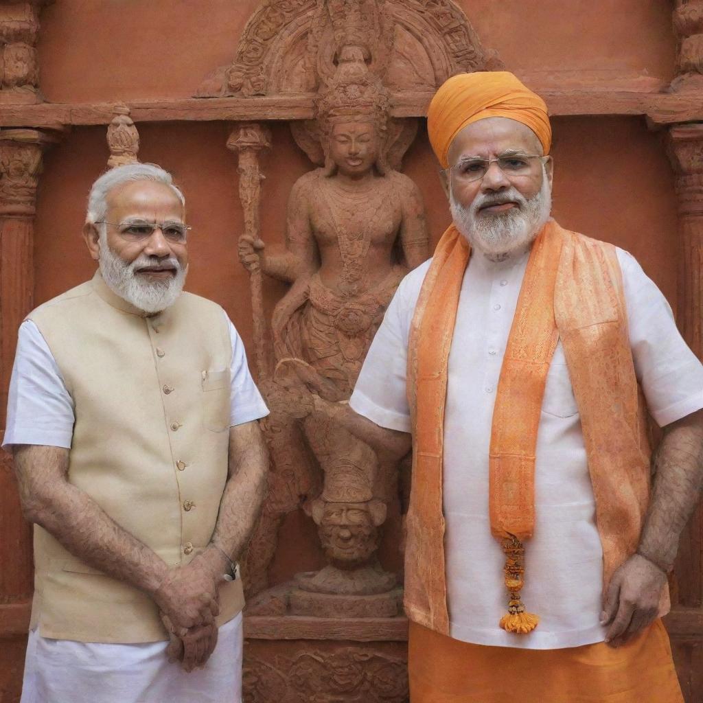 Indian Prime Minister Narendra Modi with the deity Lord Ram in the Ram Mandir