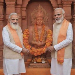 Indian Prime Minister Narendra Modi with the deity Lord Ram in the Ram Mandir