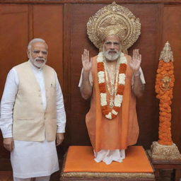 Indian Prime Minister Narendra Modi with the deity Lord Ram in the Ram Mandir