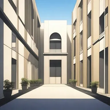 The astylar courtyard in the anime series had a minimalist and modern design.