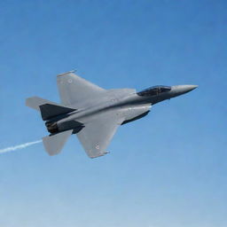 A sleek, modern fighter jet soaring against the backdrop of a clear blue sky