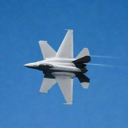 A sleek, modern fighter jet soaring against the backdrop of a clear blue sky