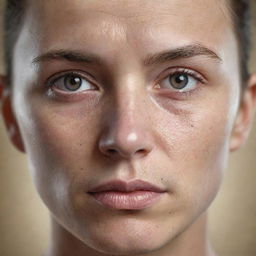 A highly detailed digital portrait of a human face, expressing neutral emotion, with realistic features, and smooth textures