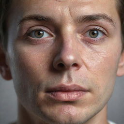 A highly detailed digital portrait of a human face, expressing neutral emotion, with realistic features, and smooth textures