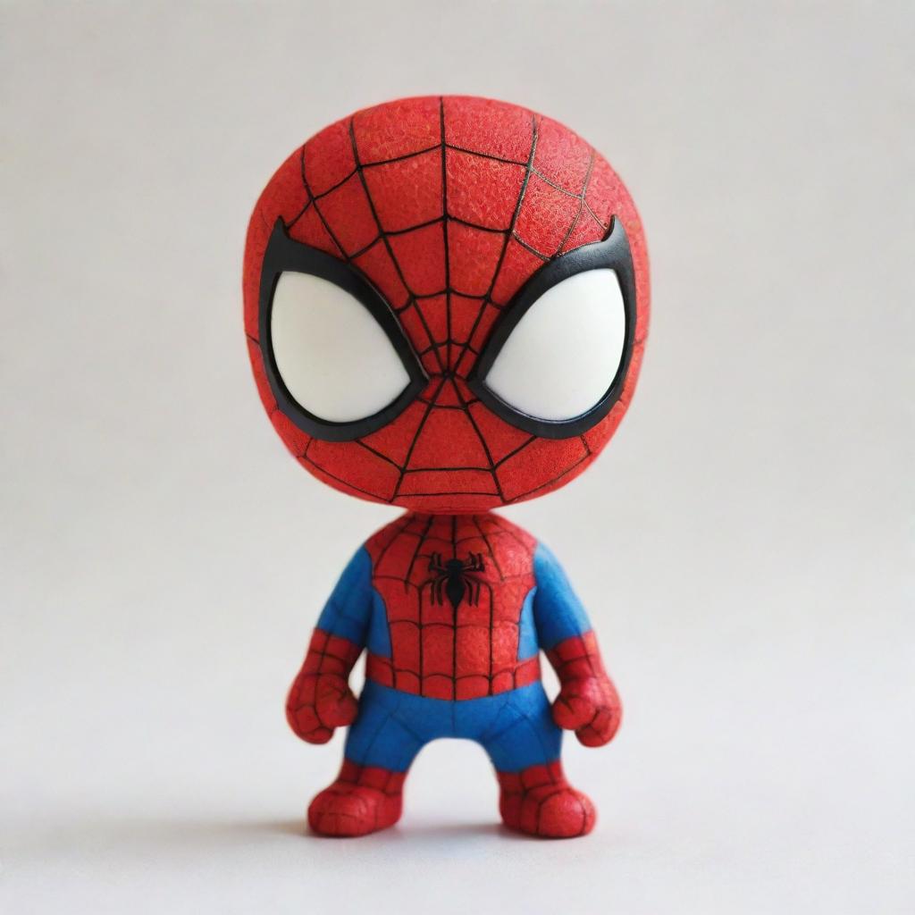 A charming and small depiction of Spiderman with adorable features and bright colours.