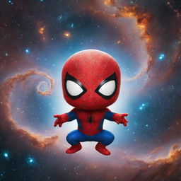 An absolutely cosmic, adorable tiny Spiderman, surrounded by a super intense swirl of galaxies, nebulae and cosmic energy, enhancing its visual impact a 10000 times over.