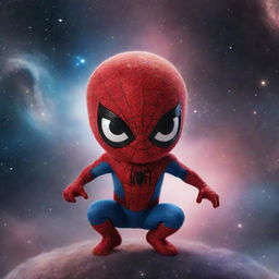 An absolutely cosmic, adorable tiny Spiderman, surrounded by a super intense swirl of galaxies, nebulae and cosmic energy, enhancing its visual impact a 10000 times over.