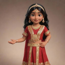 Create an animated character of Indian origin with traditional clothes, expressive eyes and a cheerful appearance.