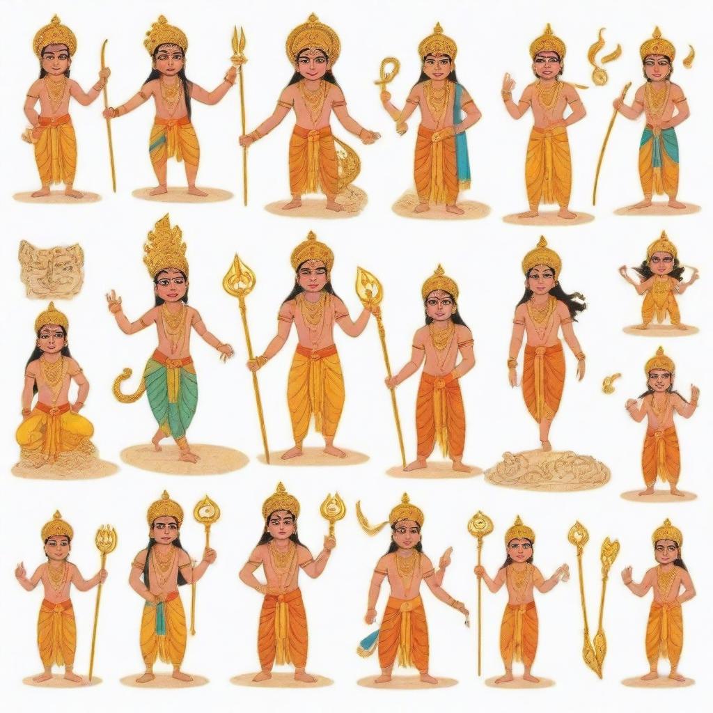 Doodle of characters from the Ramayana epic, each characterized by unique traits