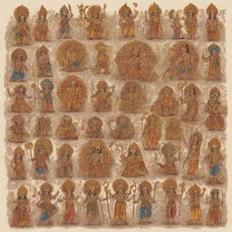 Doodle of characters from the Ramayana epic, each characterized by unique traits