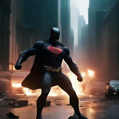 During an intense battle scene, the superhero's powers are drained, causing a blackout in the city.