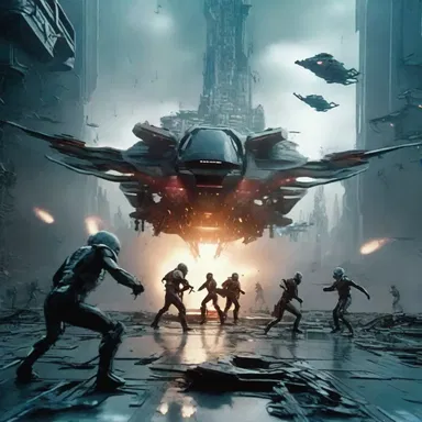 The futuristic battle scene in the science fiction film played out with advanced technology and stunning visual effects.