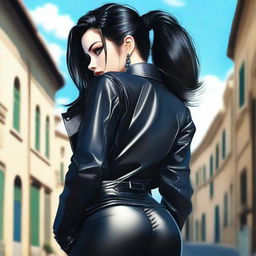 A high-quality digital art image presents a view from behind of a beautiful Italian girl