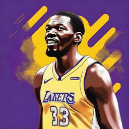 A humorous digital art piece showcasing Kevin Durant, the basketball player, sporting an LA Lakers uniform