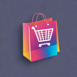 Design a vibrant and modern logo for an ecommerce website, showcasing a shopping cart or bag, symbolizing digital commerce. It should have a crisp, edgy style with a pop of color.