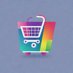 Design a vibrant and modern logo for an ecommerce website, showcasing a shopping cart or bag, symbolizing digital commerce. It should have a crisp, edgy style with a pop of color.