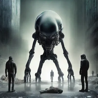 In the dystopian novel, the protagonist is trapped in a hostile world ruled by alien beings.