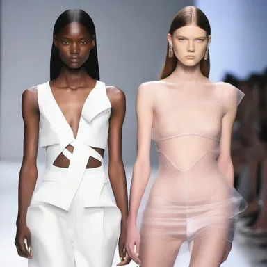 The designer showcased a pleural-inspired collection on the runway, featuring garments that emphasized the structured lines of the thorax.