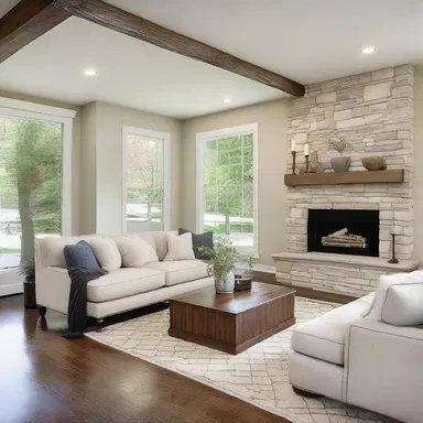 The open floor plan in the living room creates an outgoing and inviting space.