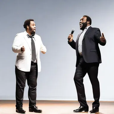 The two comedians engaged in a humorous parley on stage, improvising jokes and entertaining the audience.