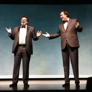 The two comedians engaged in a humorous parley on stage, improvising jokes and entertaining the audience.