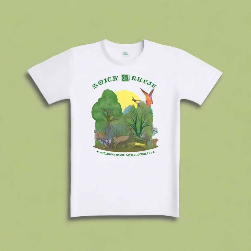 This is a high-quality digital art image of a t-shirt designed for the Society for Ecological Restoration