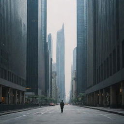 A solitary man strolling through a bustling, towering city, immersed in a sea of skyscrapers.