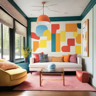 The architect designed a canty and vibrant space with pops of color and lively patterns.