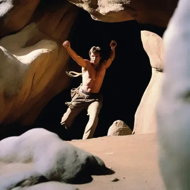 In the action-packed film, the hero used explosives to loosen up the boulders blocking the cave entrance.