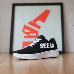 A trendy sneaker with the word 'Sneaker.squad' artistically displayed in the background.