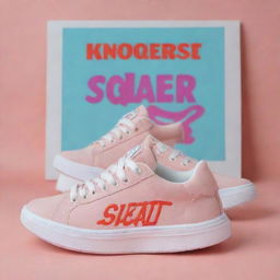 A trendy sneaker with the word 'Sneaker.squad' artistically displayed in the background.