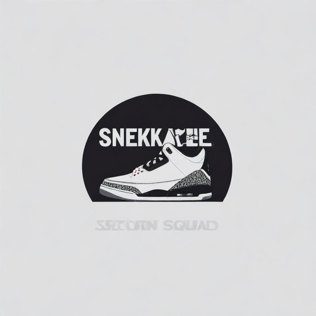 Minimalist logo with a Jordan 3 retro sneaker incorporated into the design, and the words 'Sneaker Squad' positioned in the background.