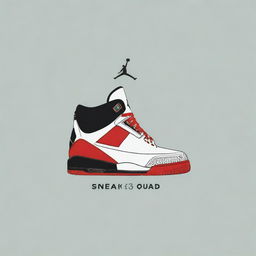 Minimalist logo with a Jordan 3 retro sneaker incorporated into the design, and the words 'Sneaker Squad' positioned in the background.