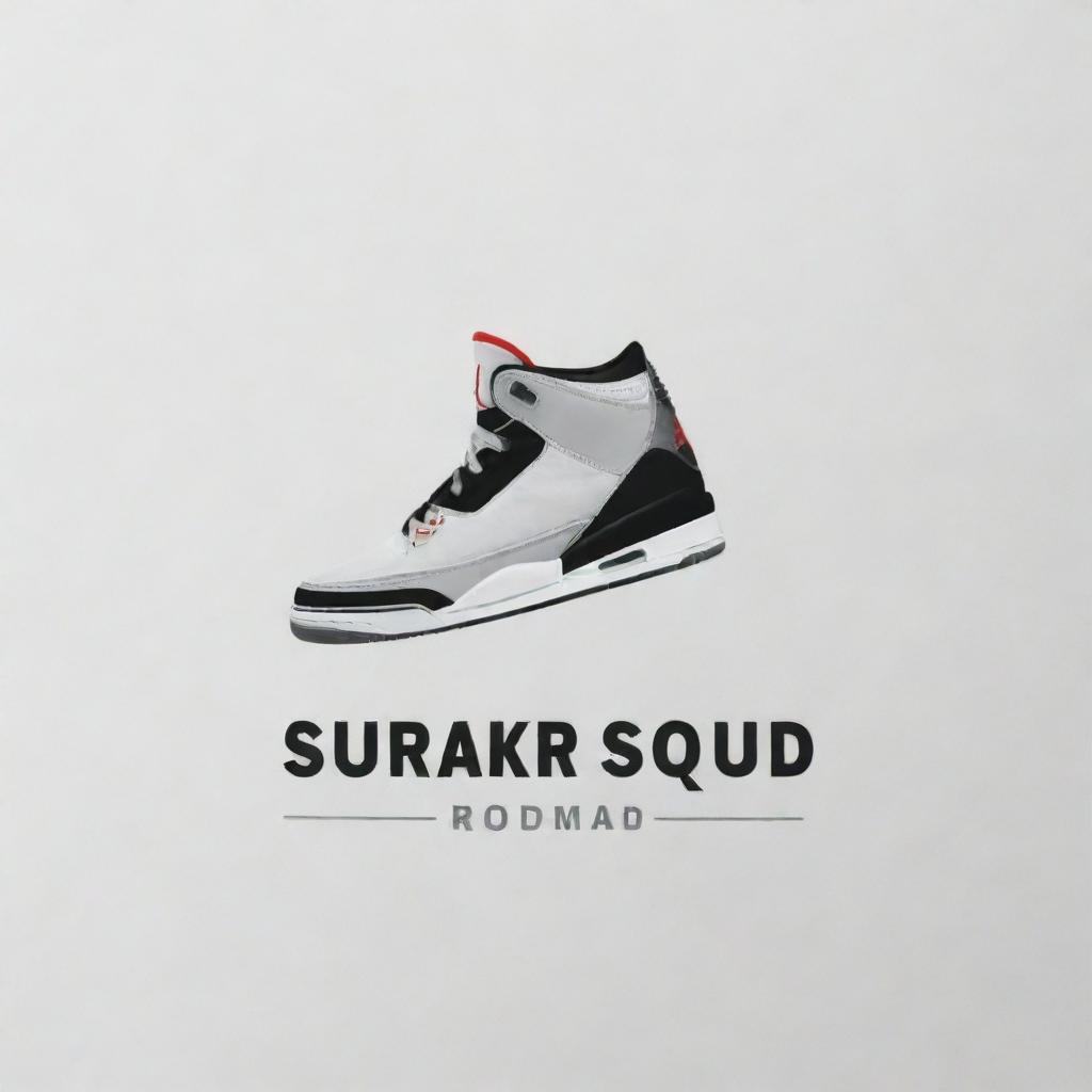 Minimalist logo with a Jordan 3 retro sneaker incorporated into the design, and the words 'Sneaker Squad' positioned in the background.