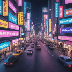 A vibrant image showcasing Tokyo envisioned in the style of the popular video game Grand Theft Auto, full of neon lights, bustling traffic, and unique cityscapes.